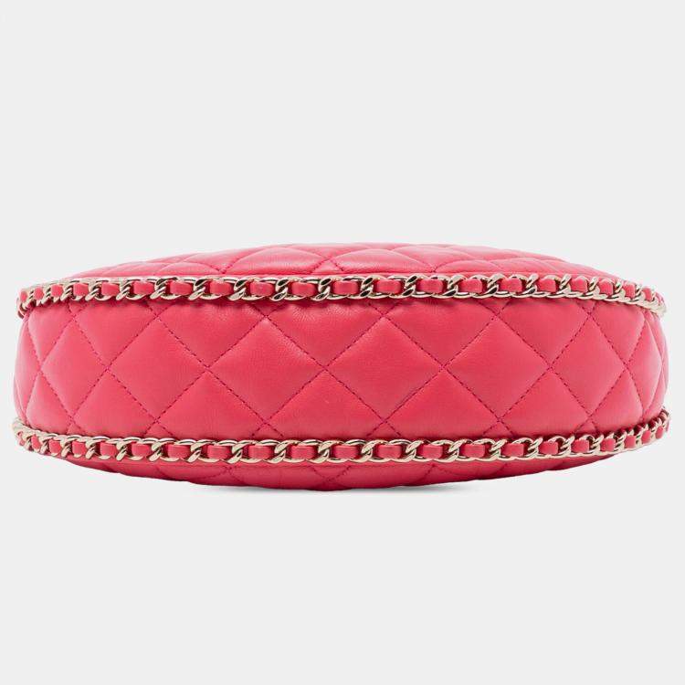 Pre Owned Chanel Pink Small Quilted Lambskin Chain Around Hook Hobo Bag