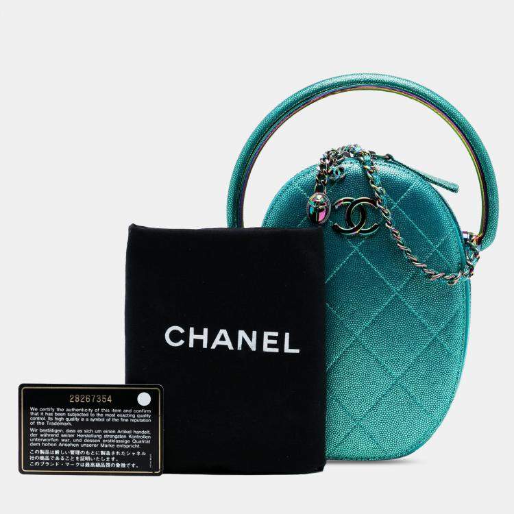 Pre Owned Chanel Blue Quilted Metallic Caviar Rainbow Hardware Oval Camera Bag