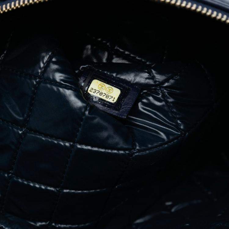 Pre Owned Chanel Blue Medium Quilted Lambskin Double Stitch Tassel O Case Clutch