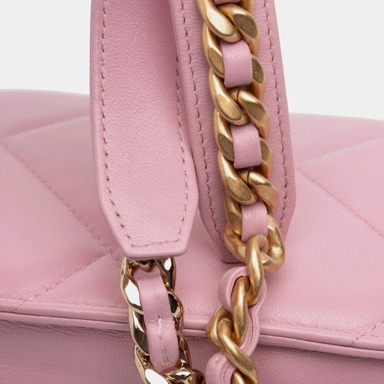 Pre Owned Chanel Pink Quilted Lambskin 19 Wallet on Chain
