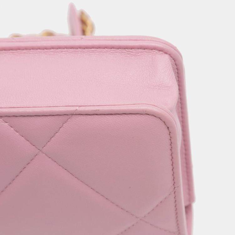 Pre Owned Chanel Pink Quilted Lambskin 19 Wallet on Chain