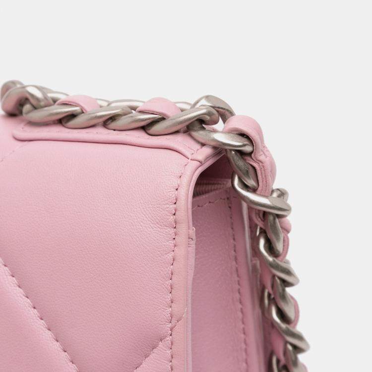 Pre Owned Chanel Pink Quilted Lambskin 19 Wallet on Chain