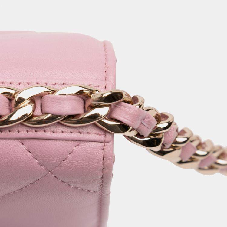 Pre Owned Chanel Pink Quilted Lambskin 19 Wallet on Chain