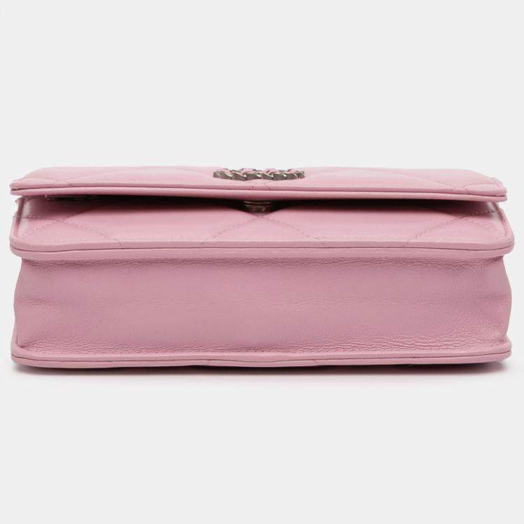 Pre Owned Chanel Pink Quilted Lambskin 19 Wallet on Chain