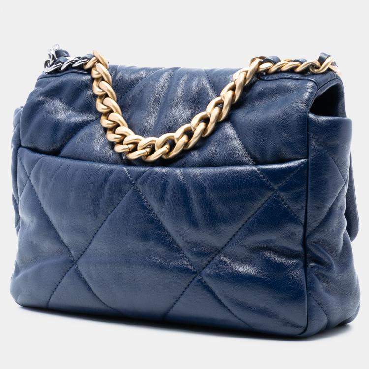 Pre Owned Chanel Blue Medium Lambskin 19 Flap