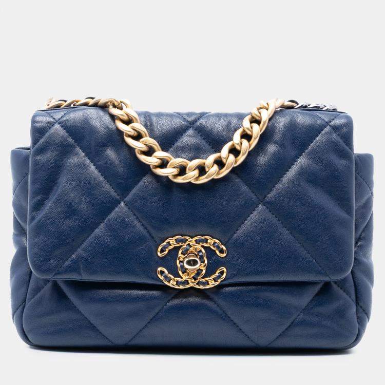 Pre Owned Chanel Blue Medium Lambskin 19 Flap