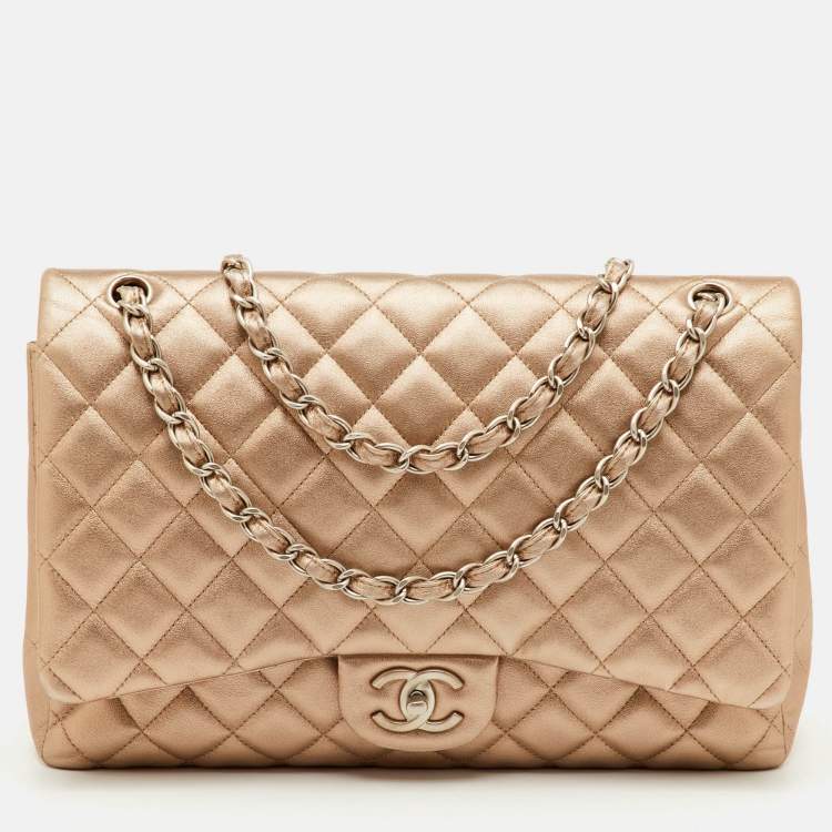 Pre Owned Chanel Metallic Quilted Leather Maxi Classic Double Flap Bag