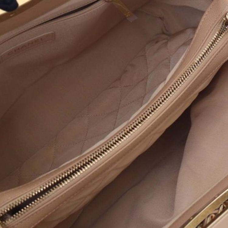 Pre Owned Chanel Brown Quilted Caviar A Real Catch Shopping Tote