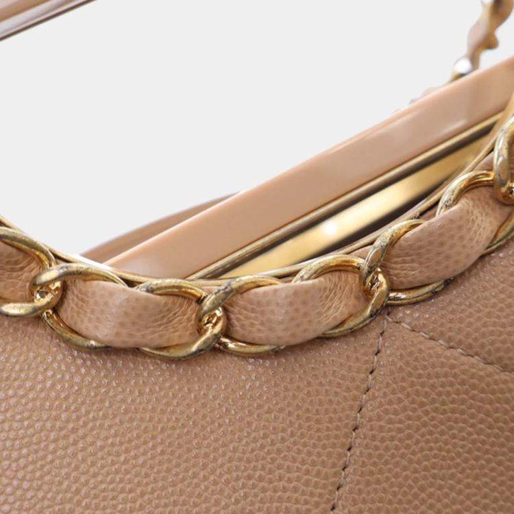 Pre Owned Chanel Brown Quilted Caviar A Real Catch Shopping Tote