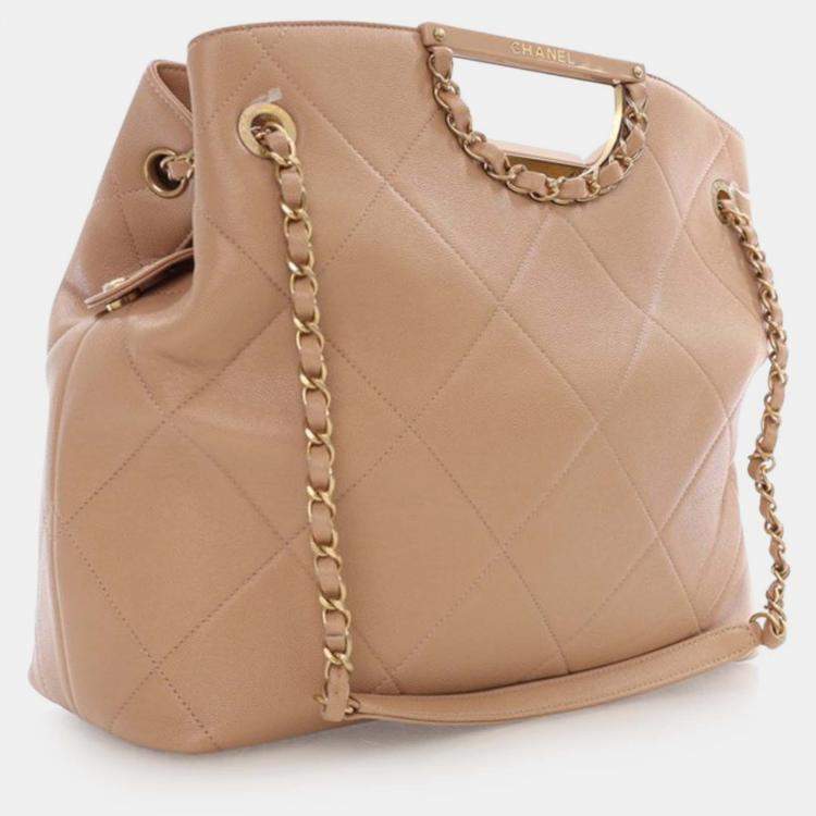 Pre Owned Chanel Brown Quilted Caviar A Real Catch Shopping Tote