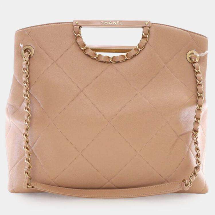 Pre Owned Chanel Brown Quilted Caviar A Real Catch Shopping Tote