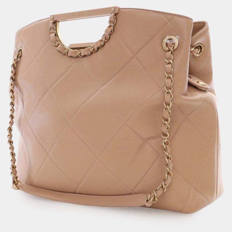 Pre Owned Chanel Brown Quilted Caviar A Real Catch Shopping Tote