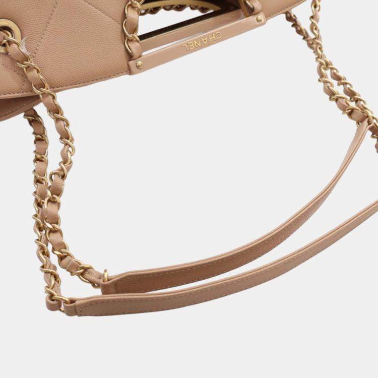 Pre Owned Chanel Brown Quilted Caviar A Real Catch Shopping Tote