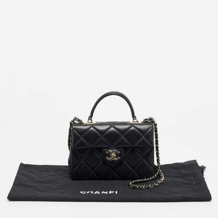 Pre Owned Chanel Retro Twist Black Quilted Caviar Leather Top Handle Bag