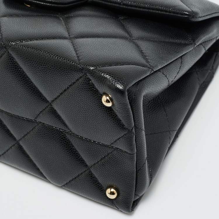 Pre Owned Chanel Retro Twist Black Quilted Caviar Leather Top Handle Bag