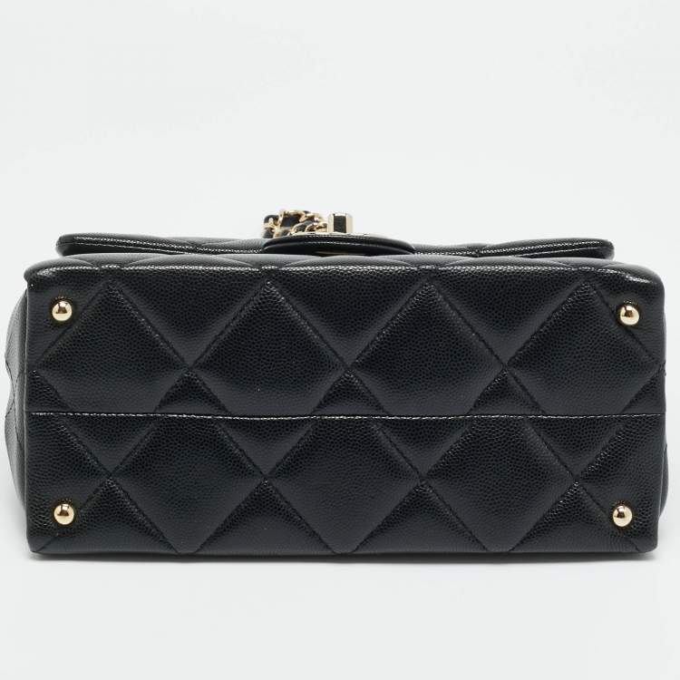 Pre Owned Chanel Retro Twist Black Quilted Caviar Leather Top Handle Bag