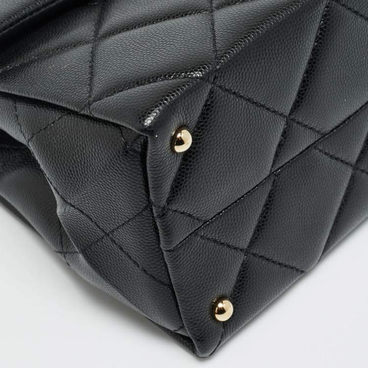 Pre Owned Chanel Retro Twist Black Quilted Caviar Leather Top Handle Bag