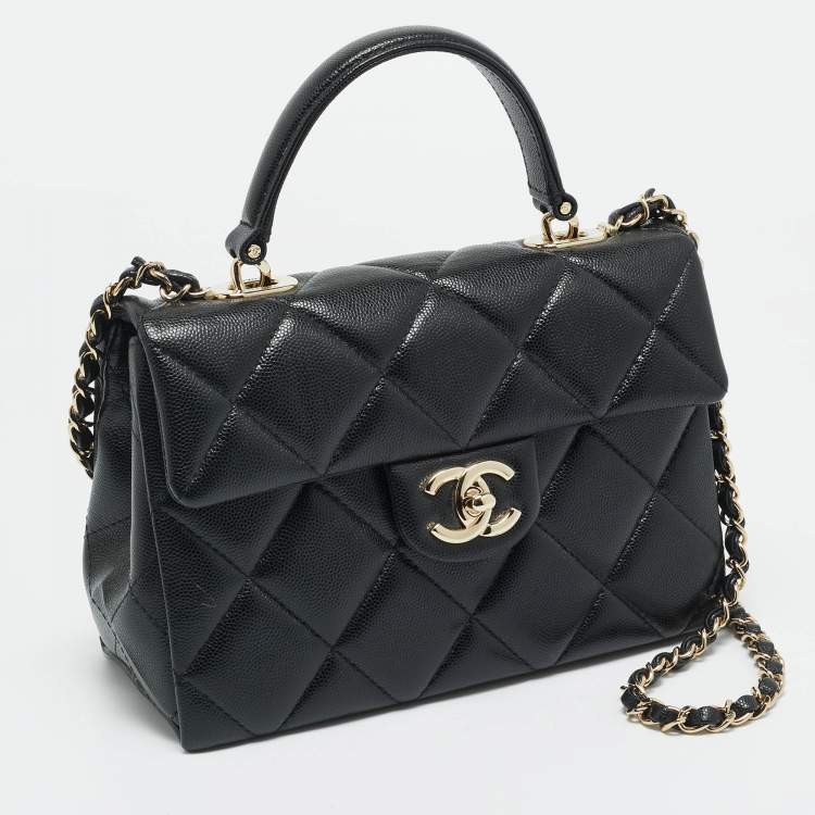 Pre Owned Chanel Retro Twist Black Quilted Caviar Leather Top Handle Bag