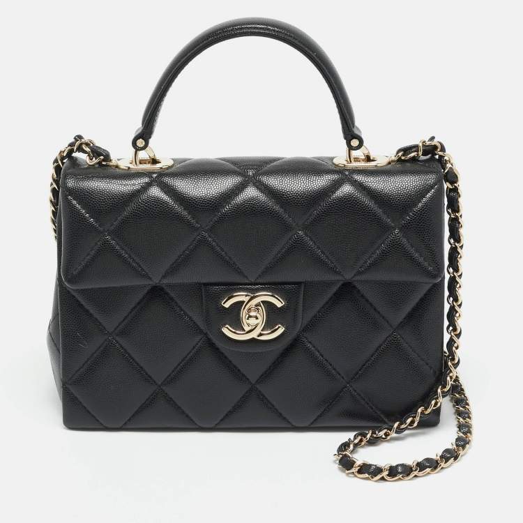 Pre Owned Chanel Retro Twist Black Quilted Caviar Leather Top Handle Bag