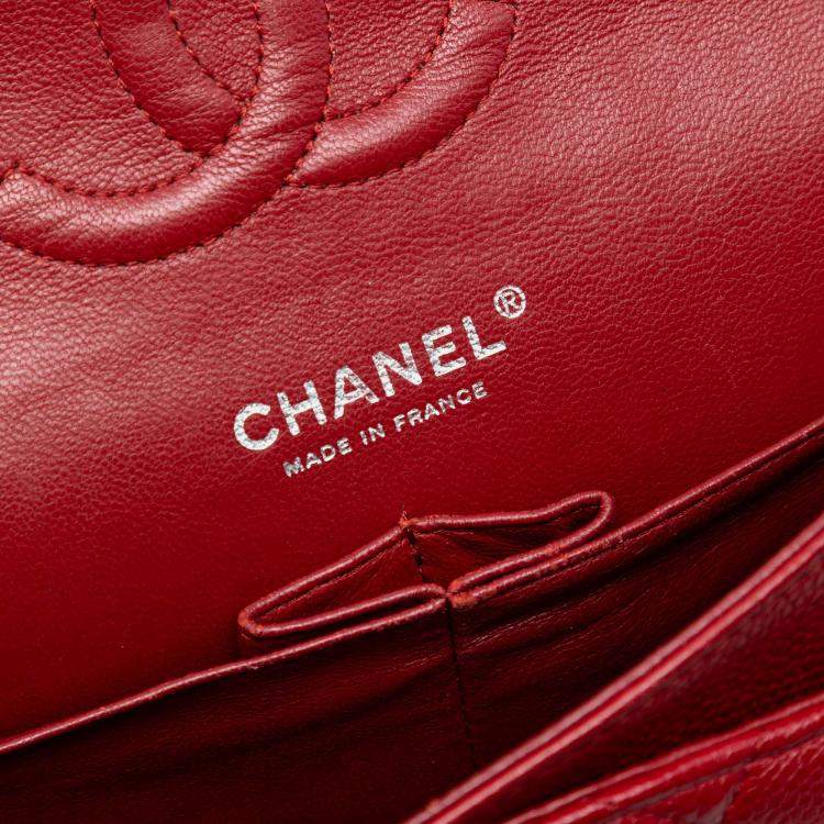 Pre Owned Chanel Red Medium Classic Caviar Double Flap