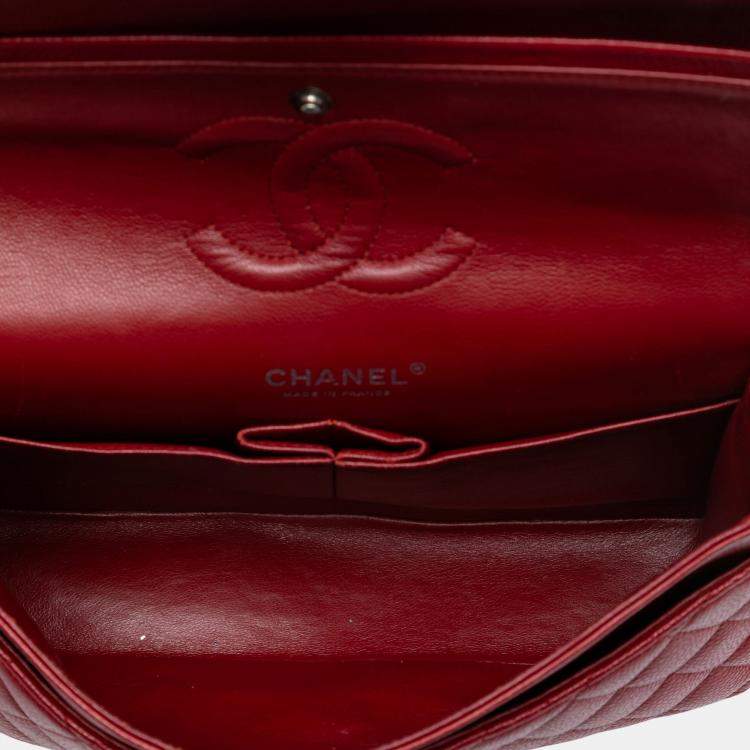 Pre Owned Chanel Red Medium Classic Caviar Double Flap
