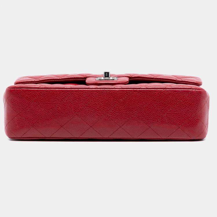 Pre Owned Chanel Red Medium Classic Caviar Double Flap