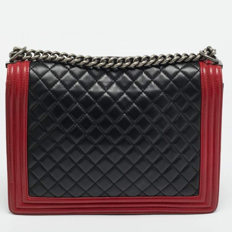 Pre Owned Chanel Boy Large Black/Red Quilted Leather Flap Bag