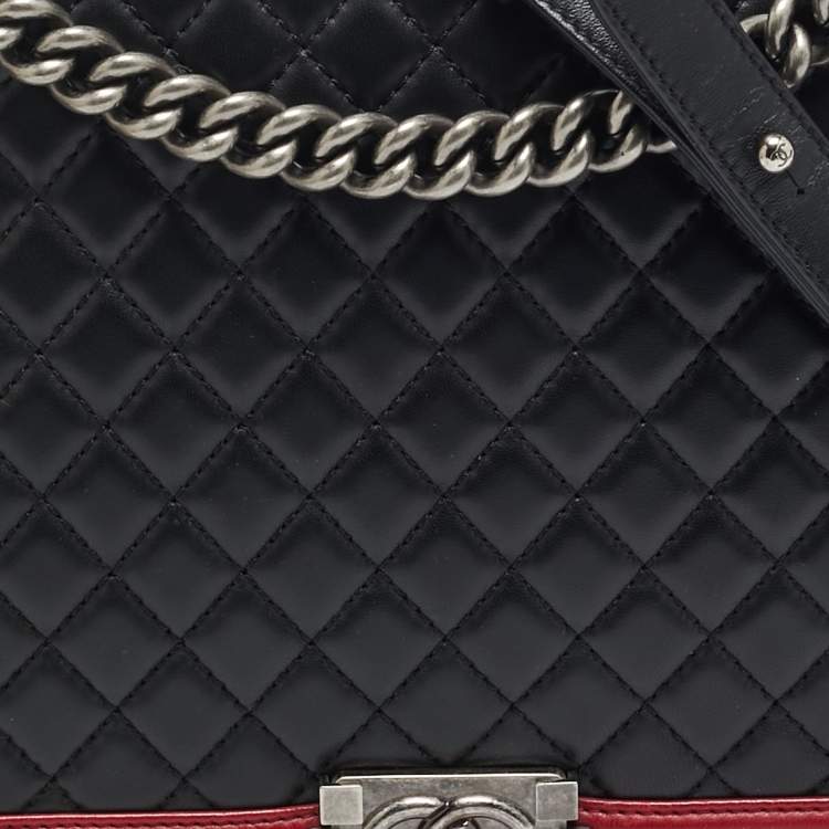 Pre Owned Chanel Boy Large Black/Red Quilted Leather Flap Bag