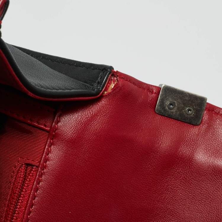 Pre Owned Chanel Boy Large Black/Red Quilted Leather Flap Bag