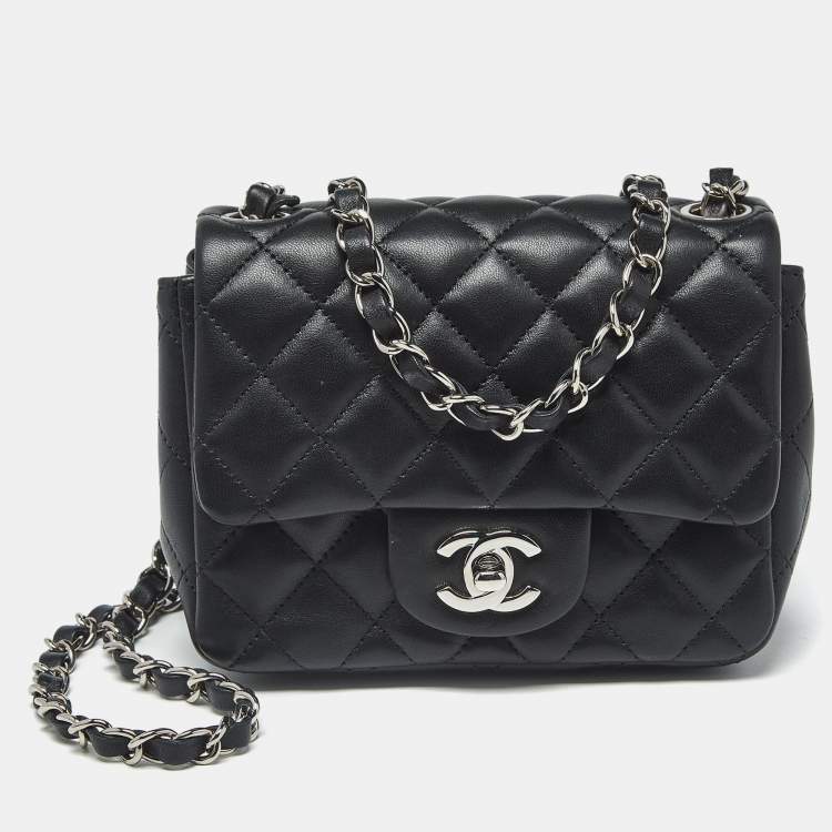 Pre Owned Chanel CC Mini Black Quilted Leather Square Flap Bag