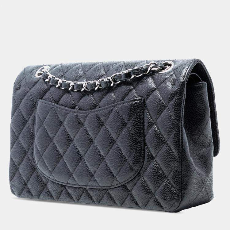 Pre Owned Chanel Black Medium Classic Caviar Double Flap