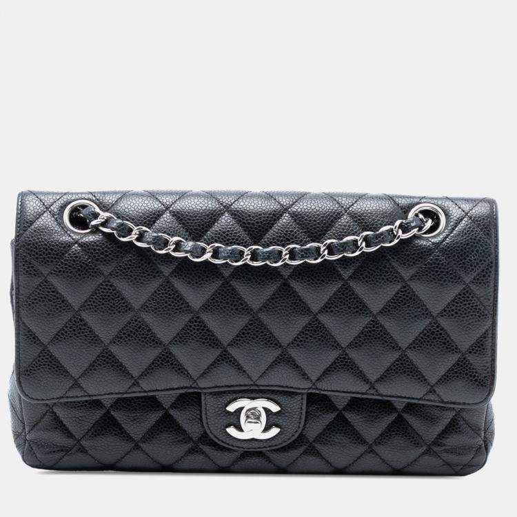 Pre Owned Chanel Black Medium Classic Caviar Double Flap