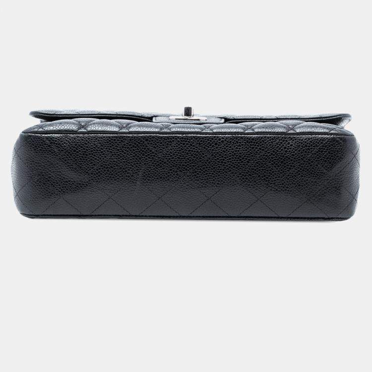 Pre Owned Chanel Black Medium Classic Caviar Double Flap
