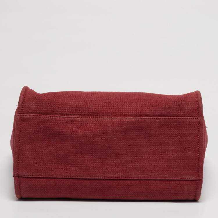 Pre Owned Chanel Deauville Burgundy Large Canvas and Leather Shopper Tote