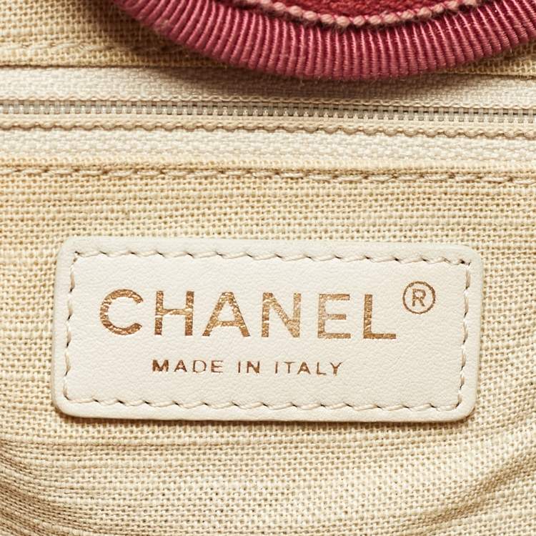 Pre Owned Chanel Deauville Burgundy Large Canvas and Leather Shopper Tote