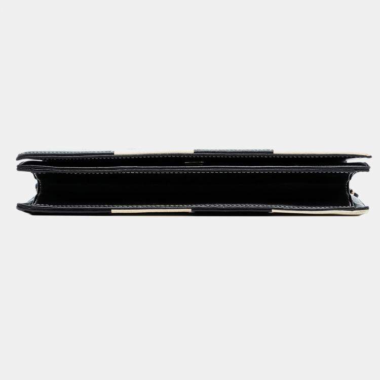 Pre Owned Chanel Black CC Lambskin Embroidered Clutch With Chain