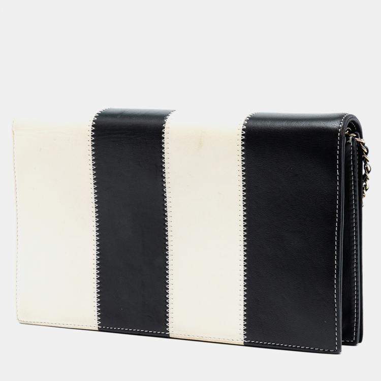 Pre Owned Chanel Black CC Lambskin Embroidered Clutch With Chain