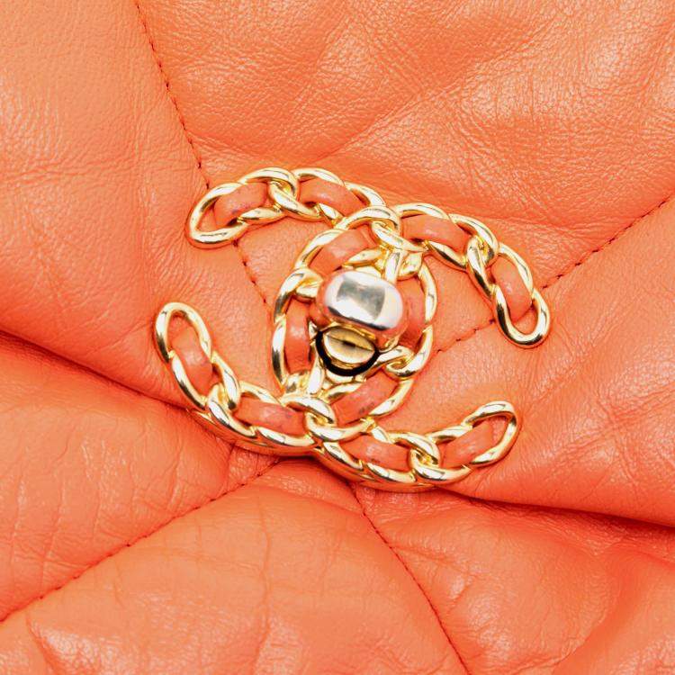 Pre Owned Chanel Orange Medium Lambskin 19 Flap