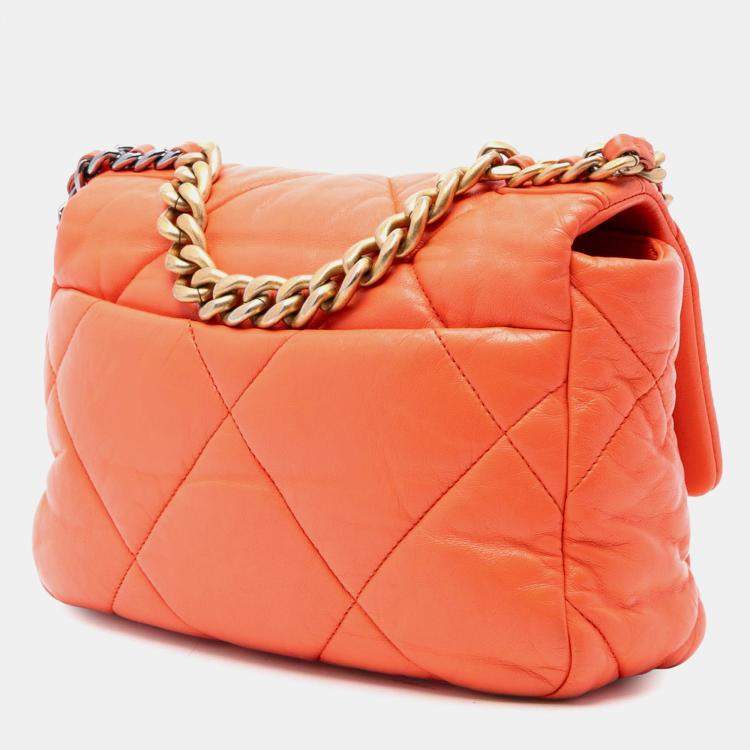 Pre Owned Chanel Orange Medium Lambskin 19 Flap