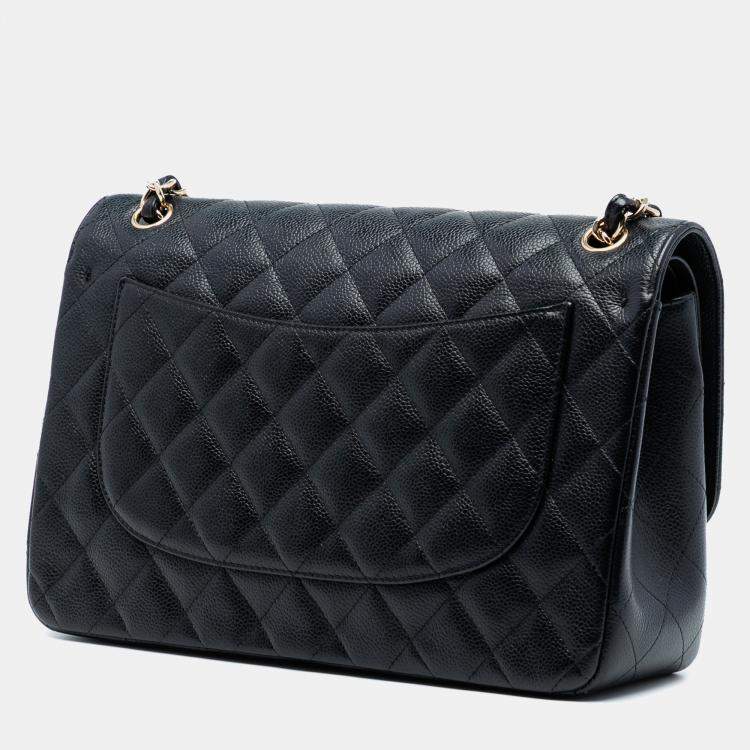 Pre Owned Chanel Black Jumbo Classic Caviar Double Flap