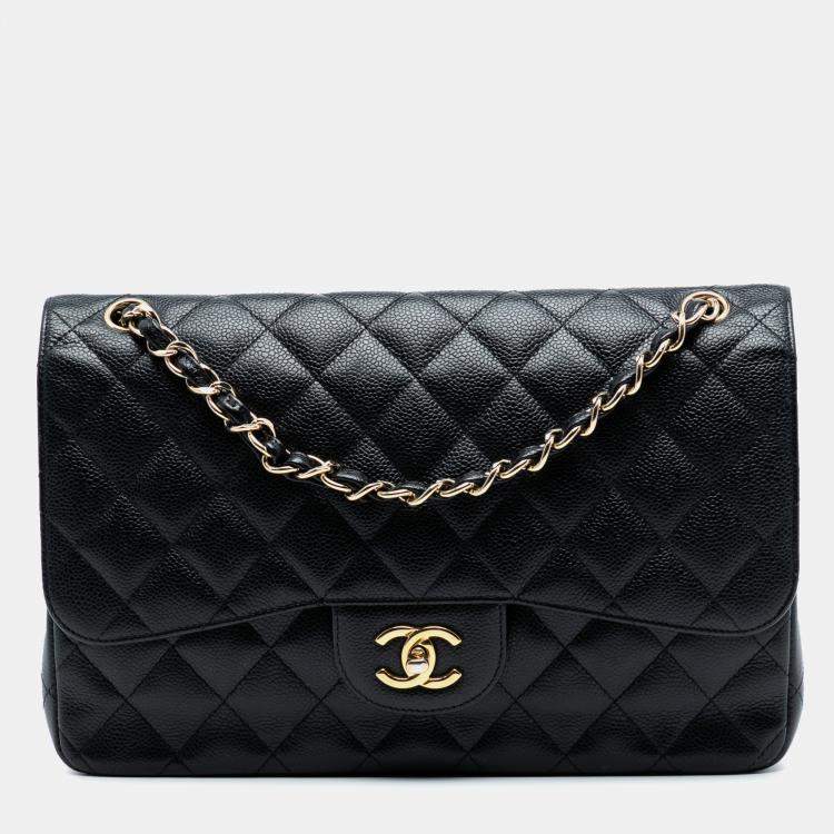 Pre Owned Chanel Black Jumbo Classic Caviar Double Flap