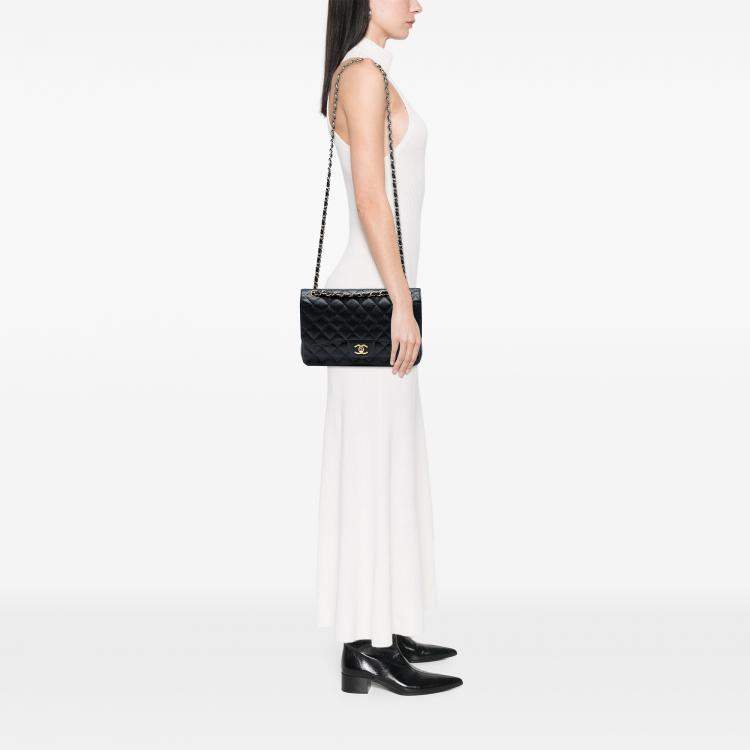 Pre Owned Chanel Black Jumbo Classic Caviar Double Flap