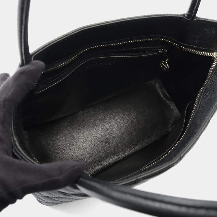 Pre Owned Chanel Medallion Black Caviar Leather Tote Bag