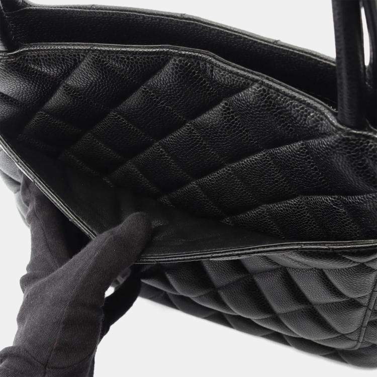 Pre Owned Chanel Medallion Black Caviar Leather Tote Bag