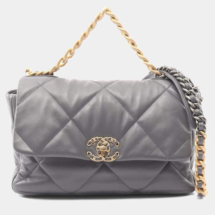 Pre Owned Chanel 19 Large Grey Leather Shoulder Bag