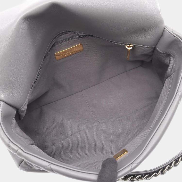 Pre Owned Chanel 19 Large Grey Leather Shoulder Bag