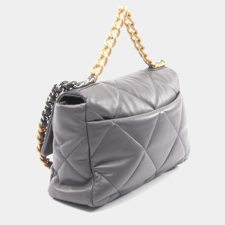 Pre Owned Chanel 19 Large Grey Leather Shoulder Bag
