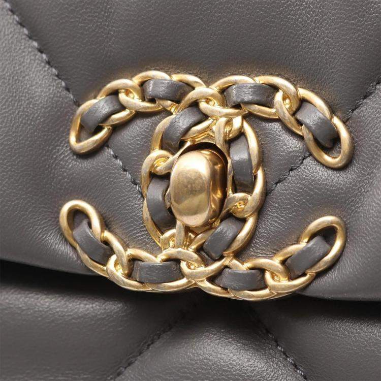 Pre Owned Chanel 19 Large Grey Leather Shoulder Bag
