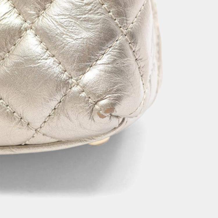 Pre Owned Chanel Coco Handle Metallic Silver Leather Top Handle Bag