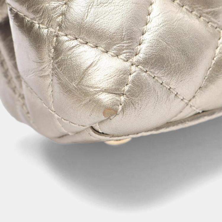 Pre Owned Chanel Coco Handle Metallic Silver Leather Top Handle Bag